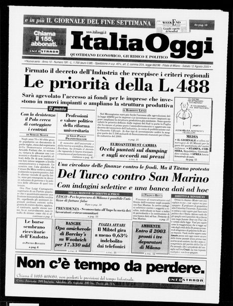 Italia oggi : quotidiano di economia finanza e politica